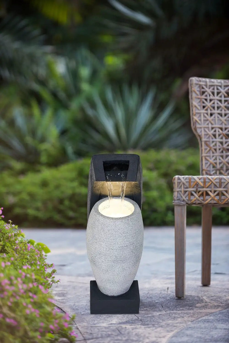 Water Fountain With Vase Design, With Light And Pump, For Indoor And Outdoor - Black / White by Unique Piece Furniture
