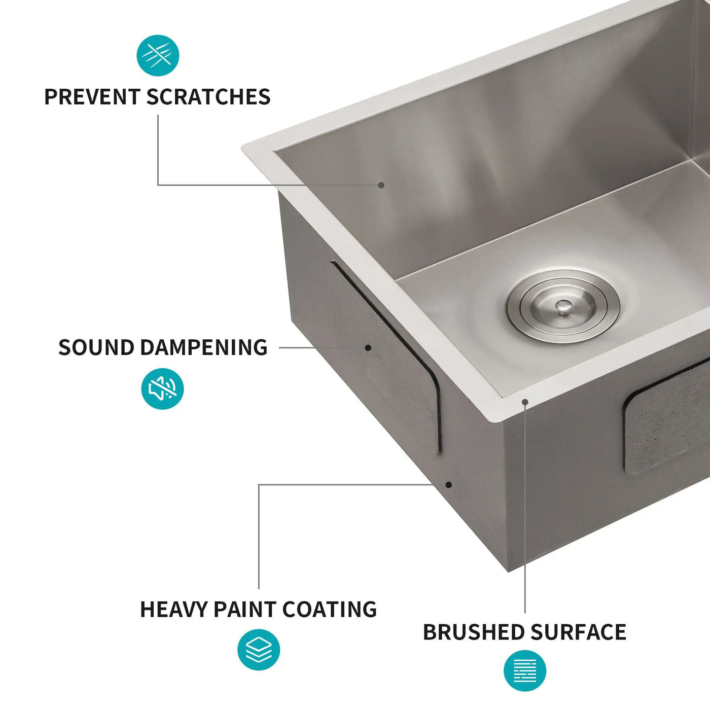 Modern Undermount Stainless Steel Kitchen Sink 16 Gauge, Deep Single Bowl by HouseOfZazla