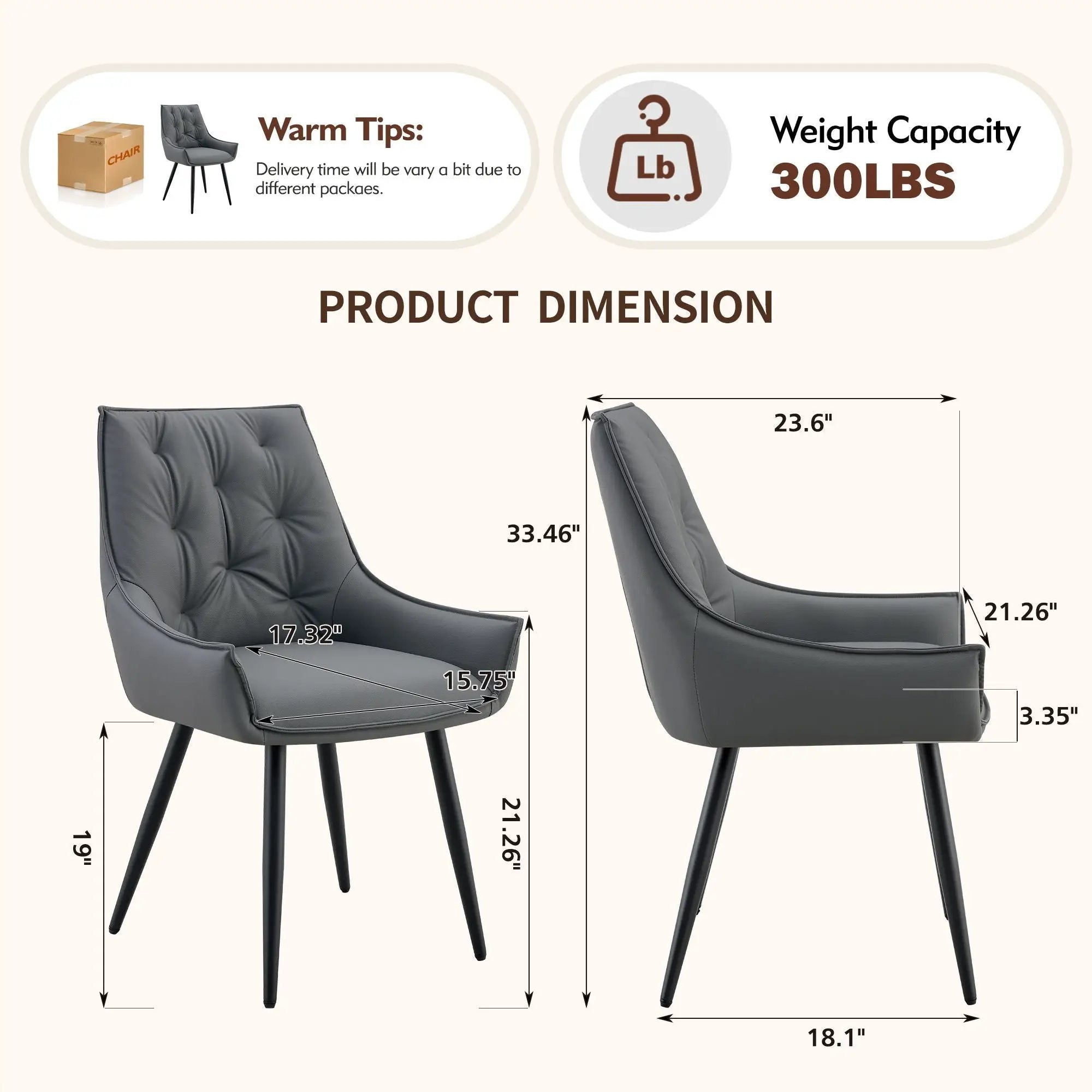 Dining Kitchen Chairs, Flat Back (Set of 2) - Dark Gray by Unique Piece Furniture