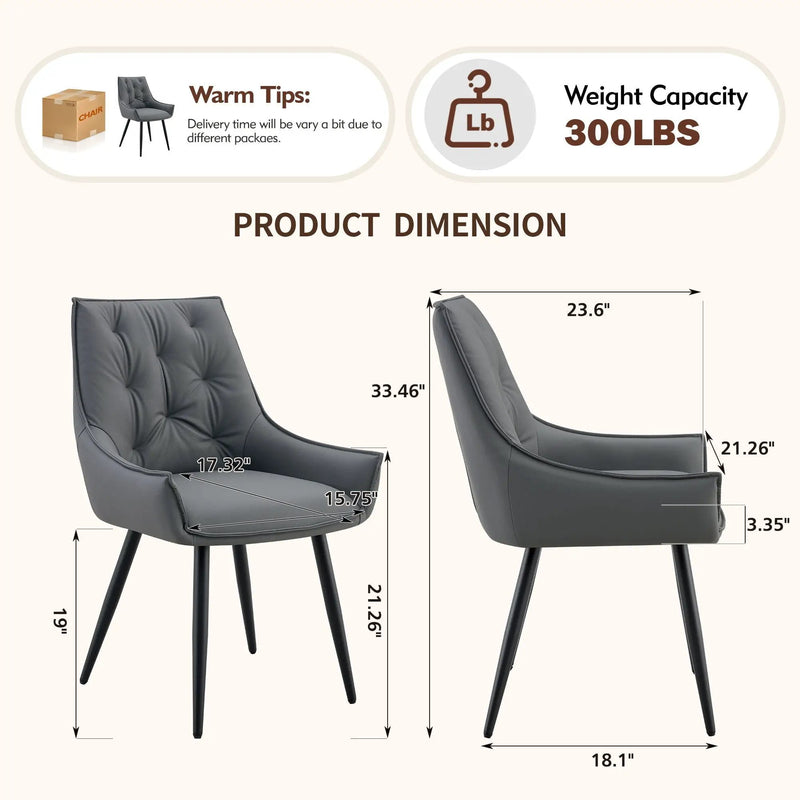 Dining Kitchen Chairs, Flat Back (Set of 2) - Dark Gray by Unique Piece Furniture