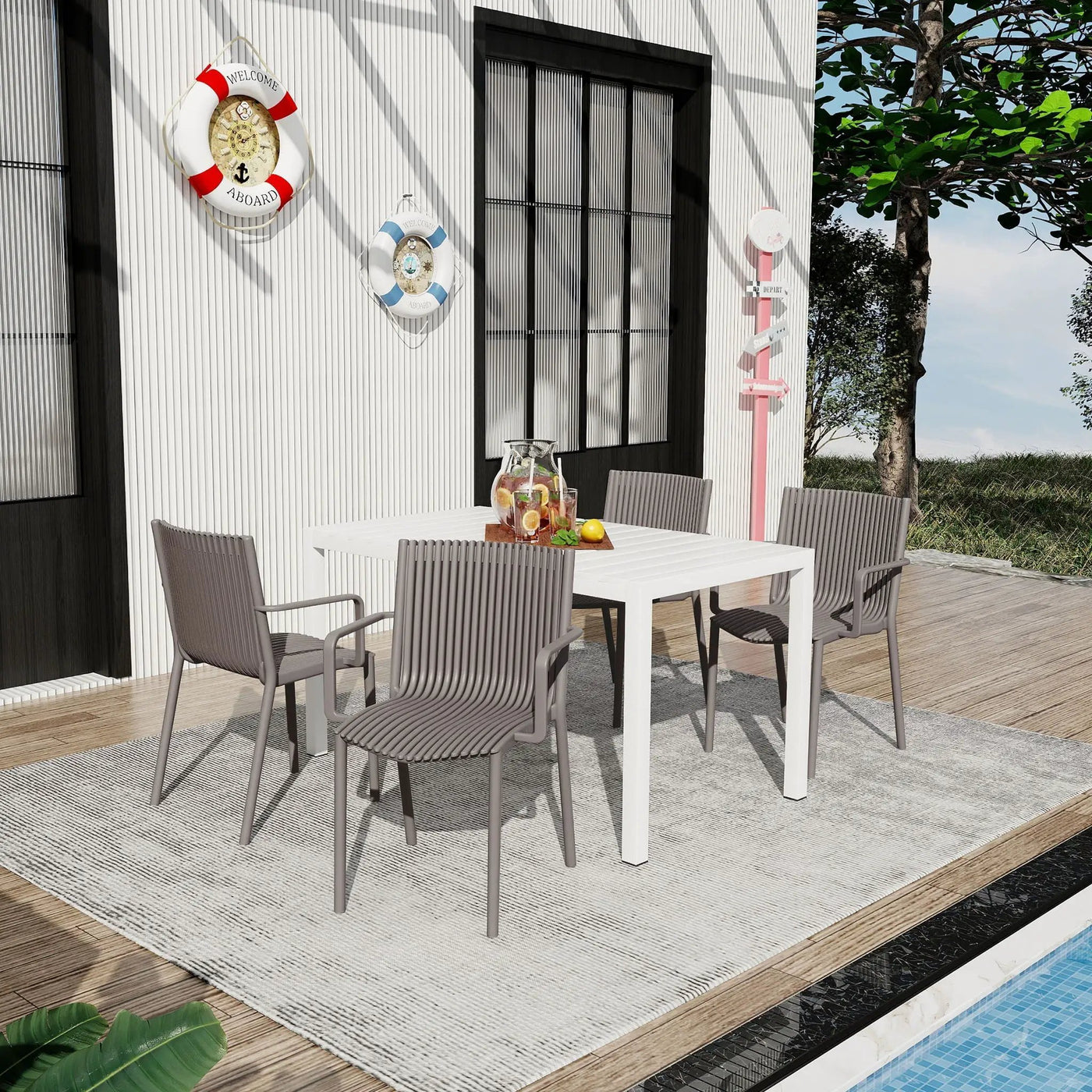 4 Modern Stackable Armchair Matched With Long Table by HouseOfZazla