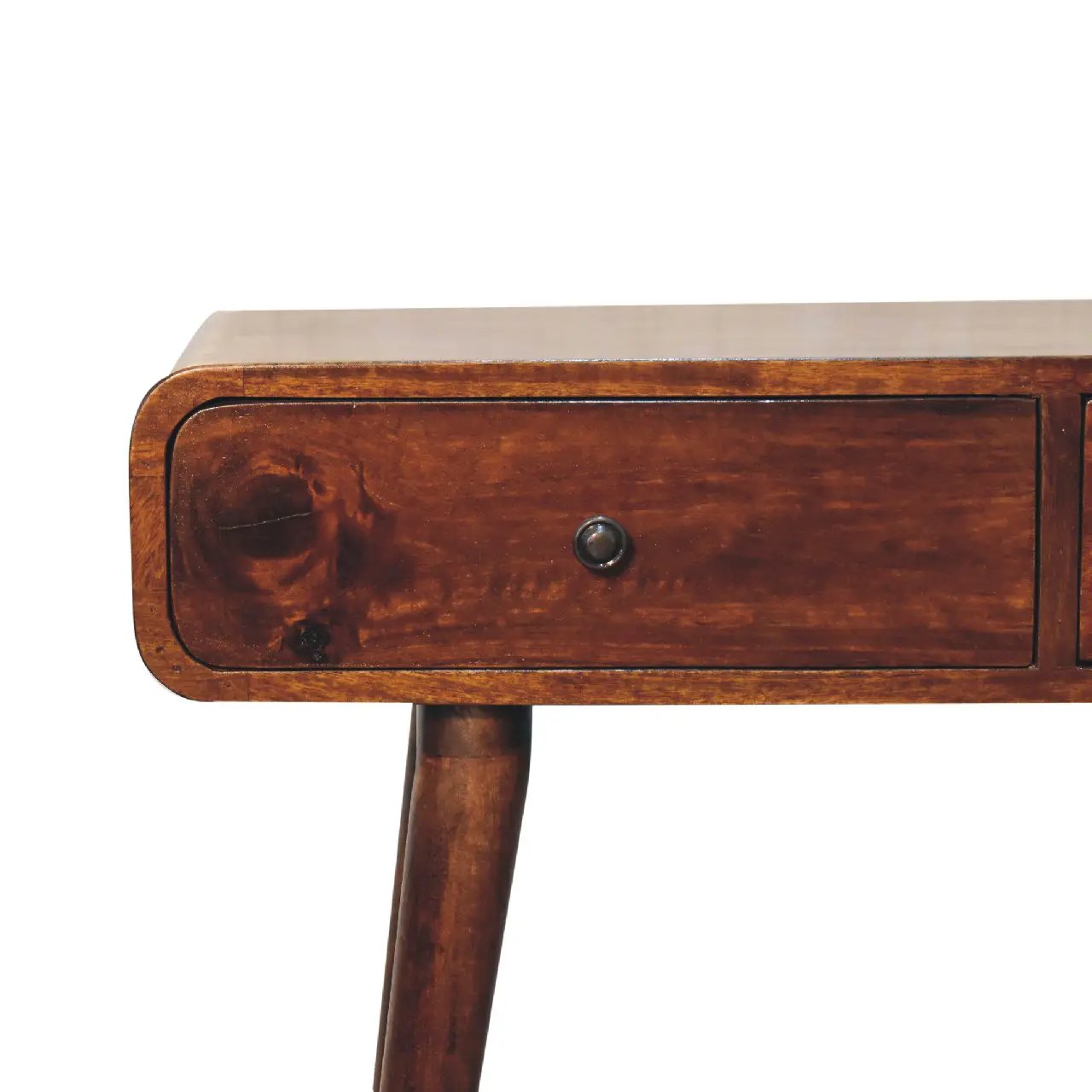 Solid Wood Chestnut Curved Hallway Table, 2-Drawers, Nordic Legs by HouseOfZazla