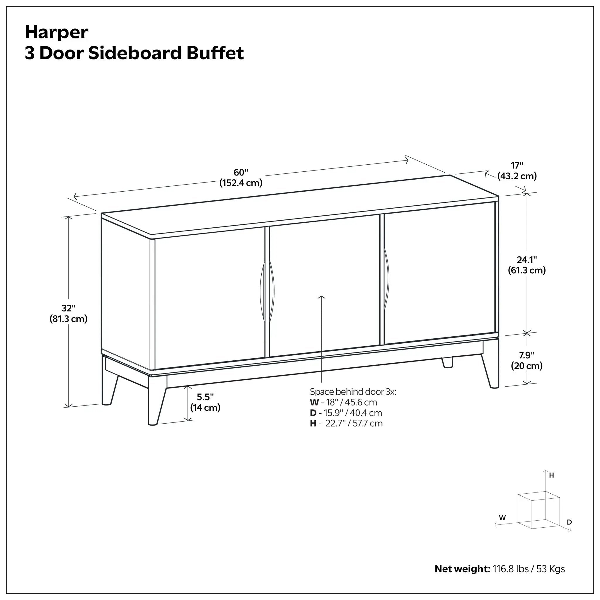 Harper - 3 Door Sideboard Buffet / Storage Cabinet - Walnut Brown by HouseOfZazla