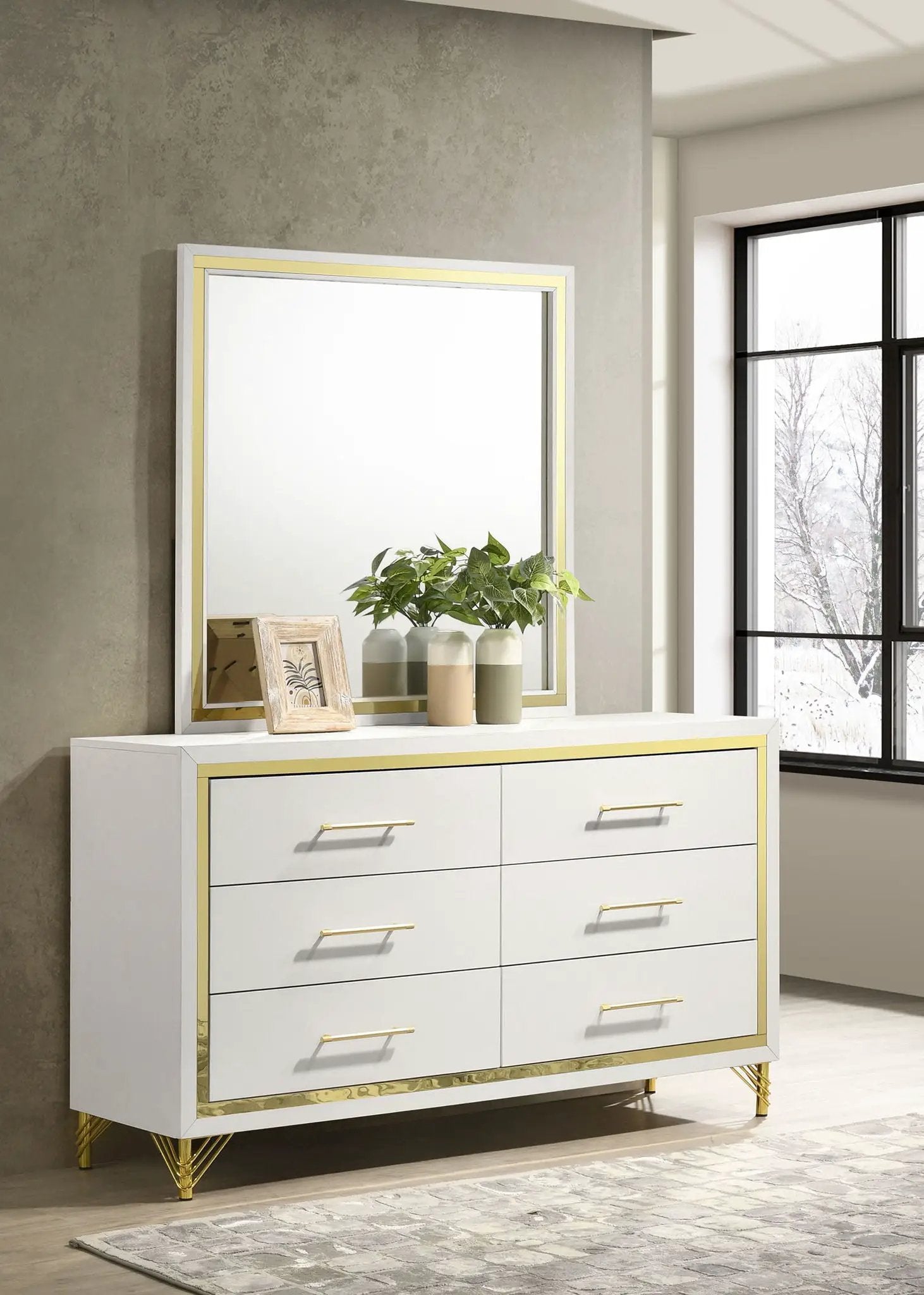 Lucia 6-drawer Dresser with Mirror White by Unique Piece Furniture