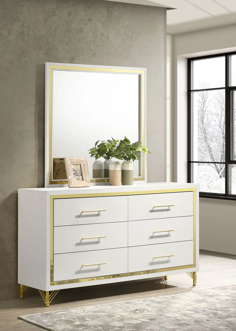 Lucia 6-drawer Dresser with Mirror White by Unique Piece Furniture
