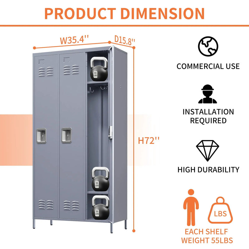 3 Door Lockers With Lock For Home, Gym, Office, School, And Garage - Gray by HouseOfZazla