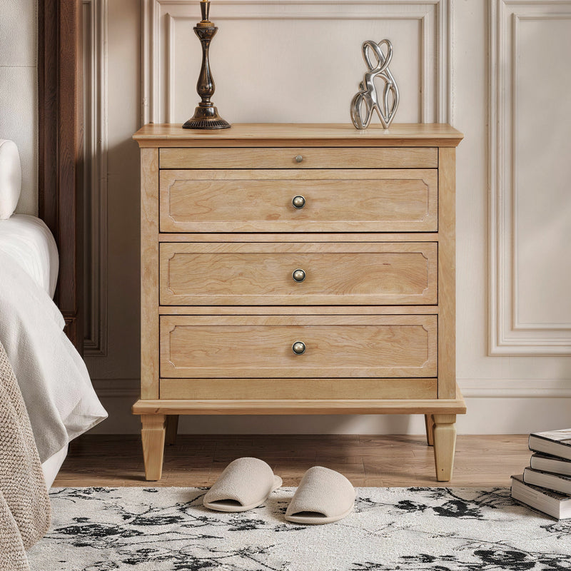 Vintage 3 Drawer Nightstand with Built-In Charging Station - Solid Wood Legs, photo 9 of 10