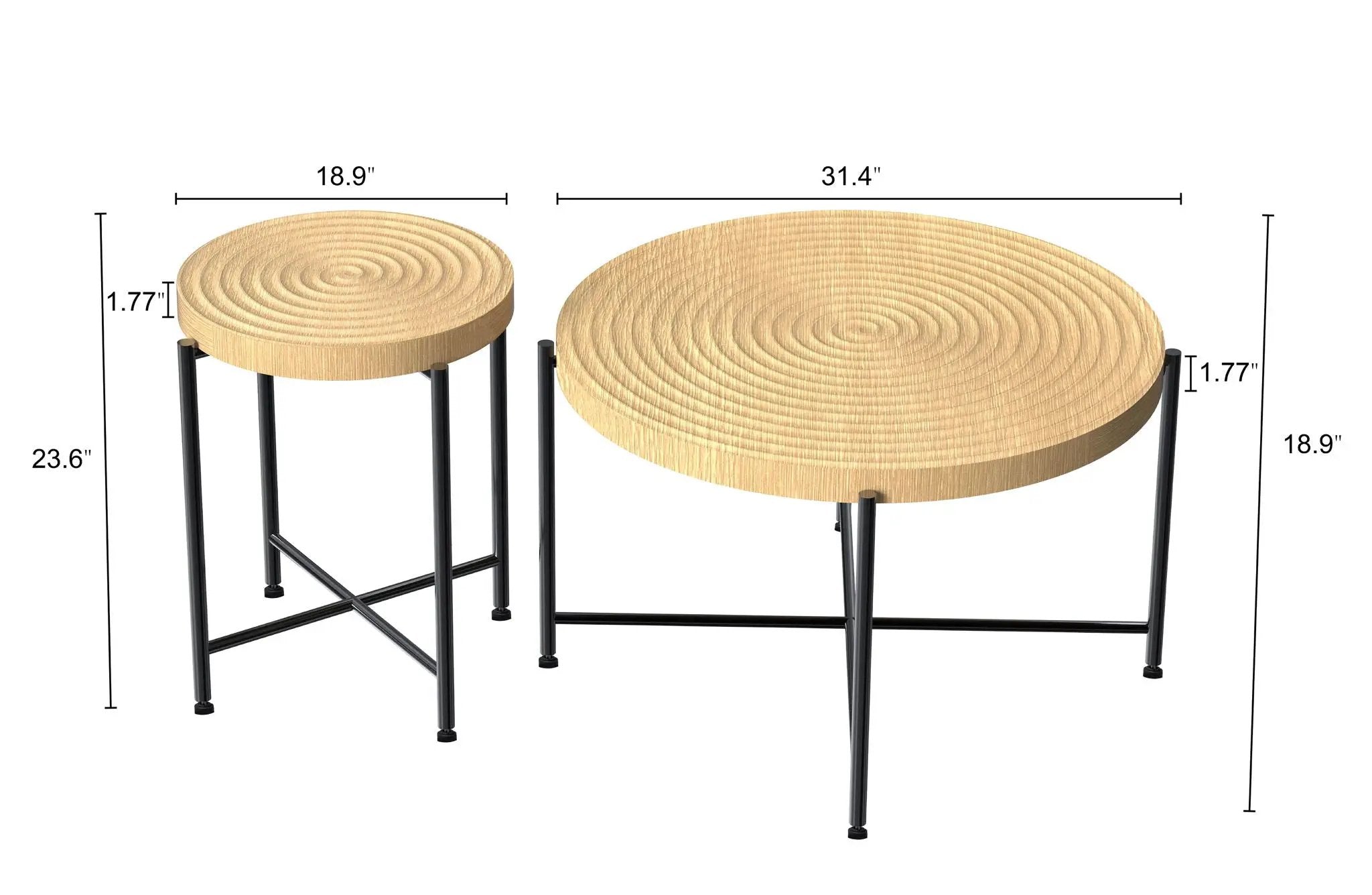 Coffee And End Table Set Waterproof Cover, Distressed Cylindrical Design, Legs Classic Rustic Charm (Set of 2) by HouseOfZazla