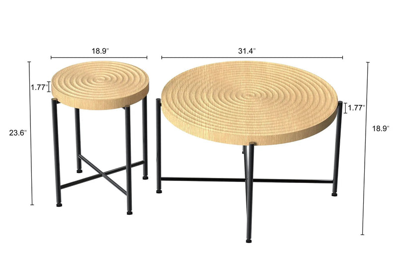 Coffee And End Table Set Waterproof Cover, Distressed Cylindrical Design, Legs Classic Rustic Charm (Set of 2) by HouseOfZazla