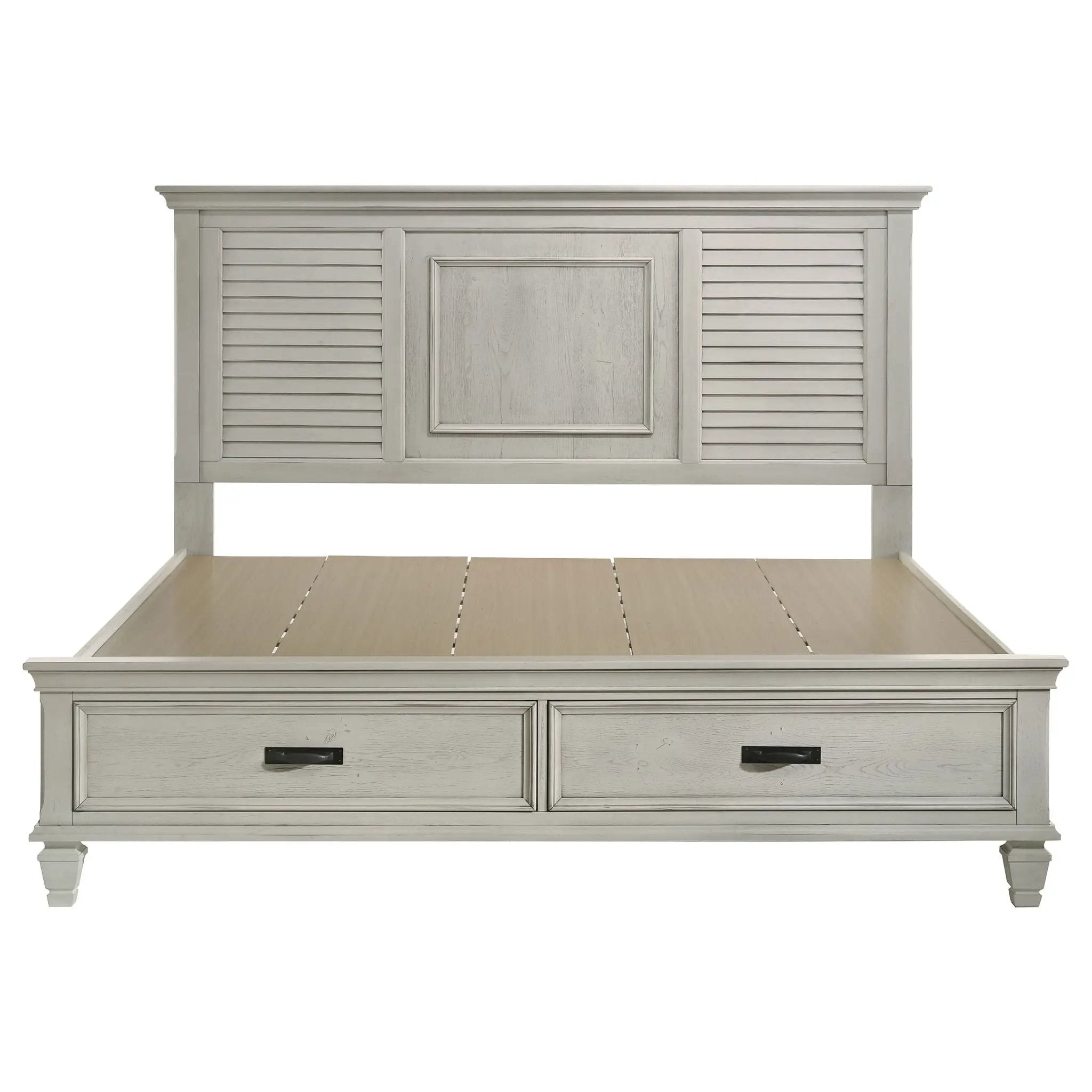 Franco Wood Eastern King Storage Panel Bed Distressed White by Unique Piece Furniture