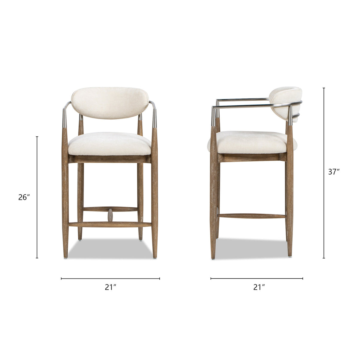 Artemis 26" Mixed Material Upholstered Counter Stool with Solid Rubberwood Frame - Warm, photo 8 of 10