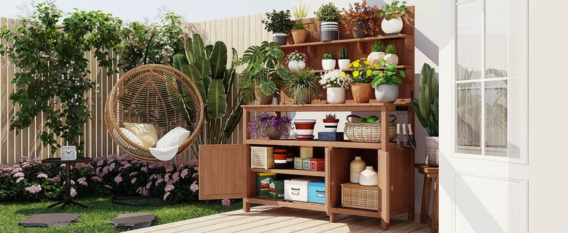 TOPMAX Potting Bench with Hutch, 50.2' Solid Fir Wood Garden Workstation by HouseOfZazla