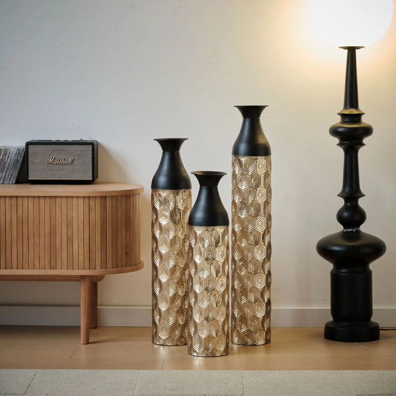 Floor Metal Vases (Set of 3) Gorgeous Home Decoration Large Glazed Metal Vases - Black / Gold by HouseOfZazla