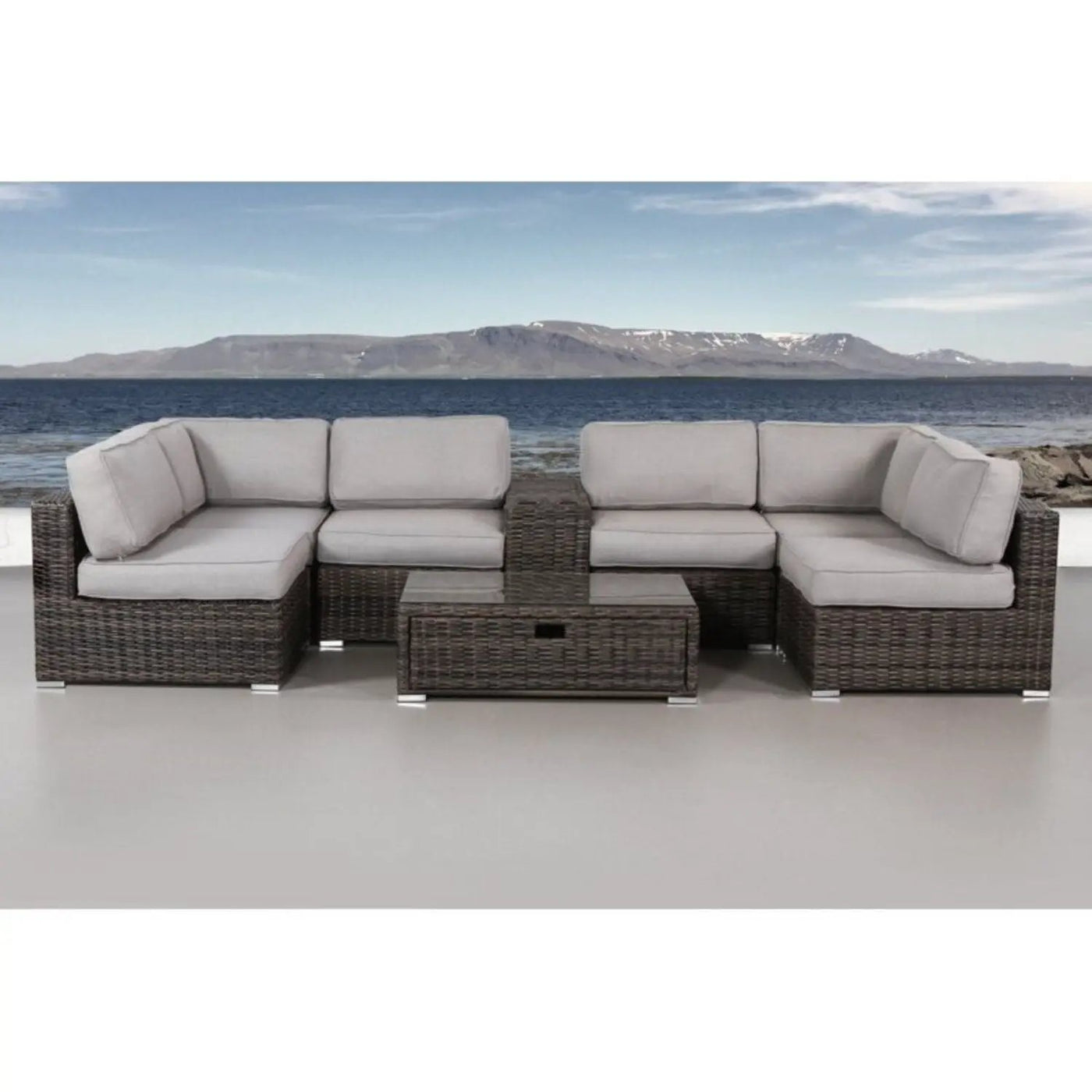 Elegant 4 Person Wicker Patio Seating Set With Cushions And Glass Top Table by Unique Piece Furniture