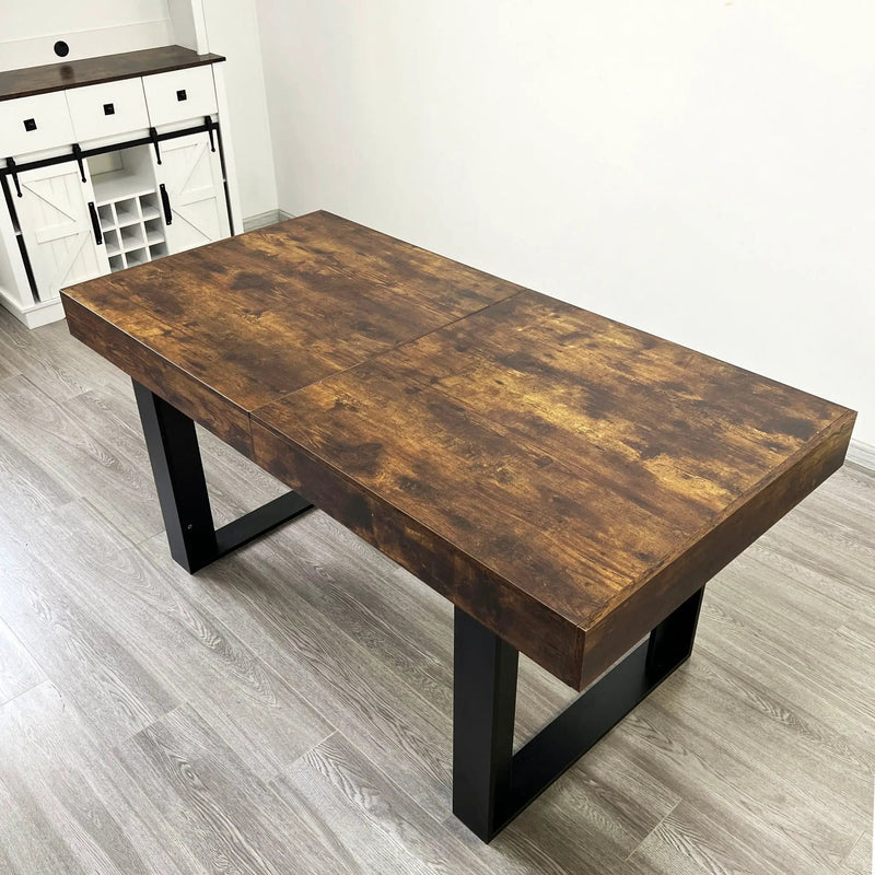 Extendable Dining Room Table For 6 8 10, Modern Farmhouse Wooden Kitchen Expanding Table, Long Large Expandable Dining Room Conference Table - Deep Rustic Brown by HouseOfZazla