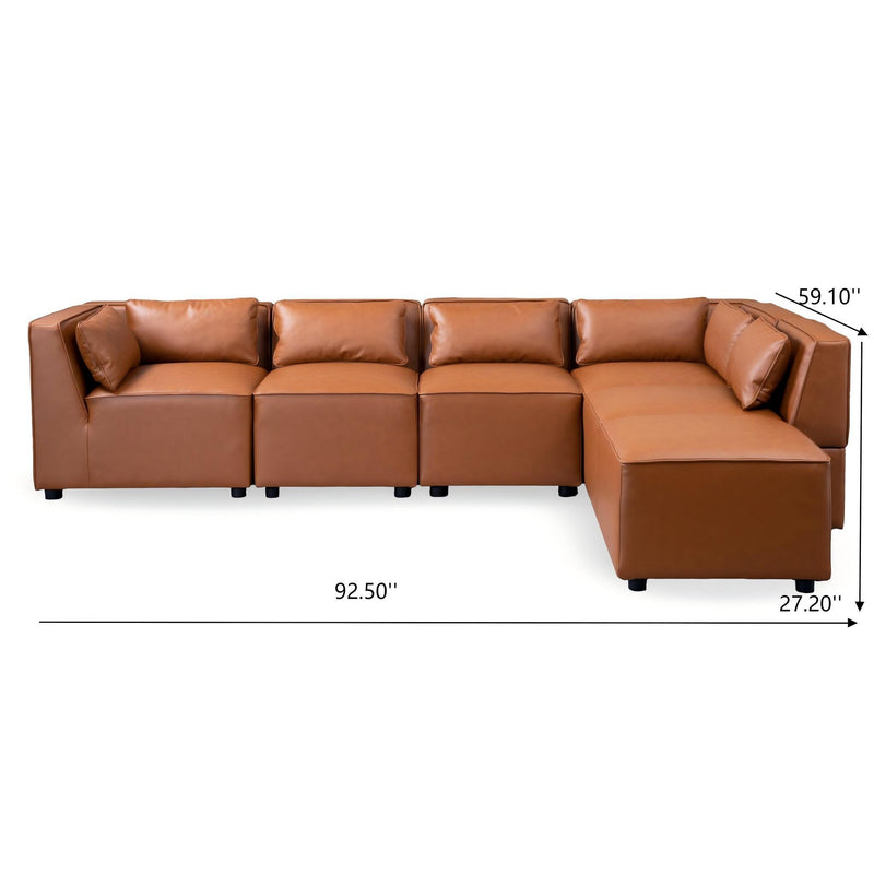 Modular Sofa with Vegan Leather Upholstery - Cognac, photo 3 of 6