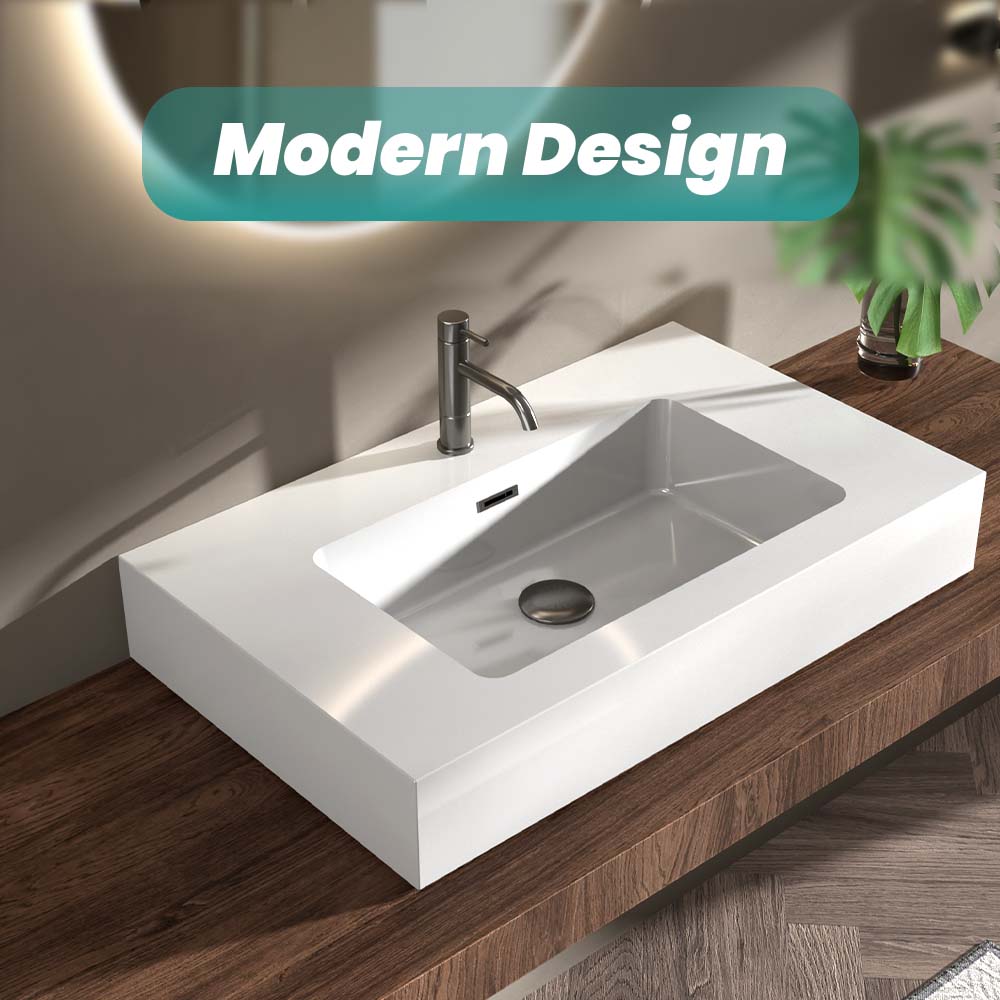 Glossy White Integrated Solid Surface Basin by HouseOfZazla