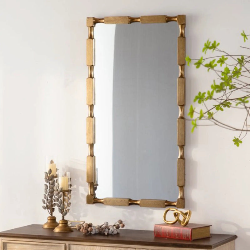 Gold Bamboo-Style Rectangular Wall Mirror, Textured Frame for Living Room/Bedroom/Entryway by HouseOfZazla