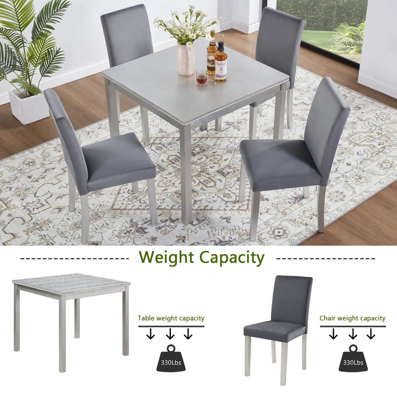 5 Pieces Wooden Dining Table Set, Square Table And 4 Upholstered Chairs by HouseOfZazla
