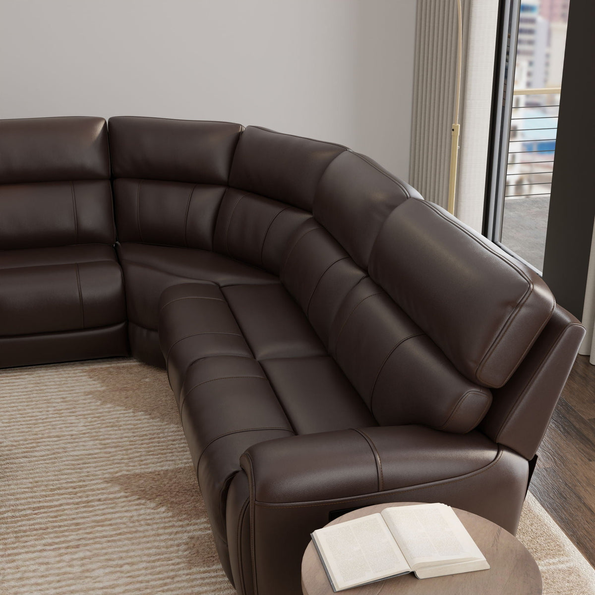 Power Sectional with Adjustable Headrest & Footrest - Dark Brown Leather, photo 4 of 8