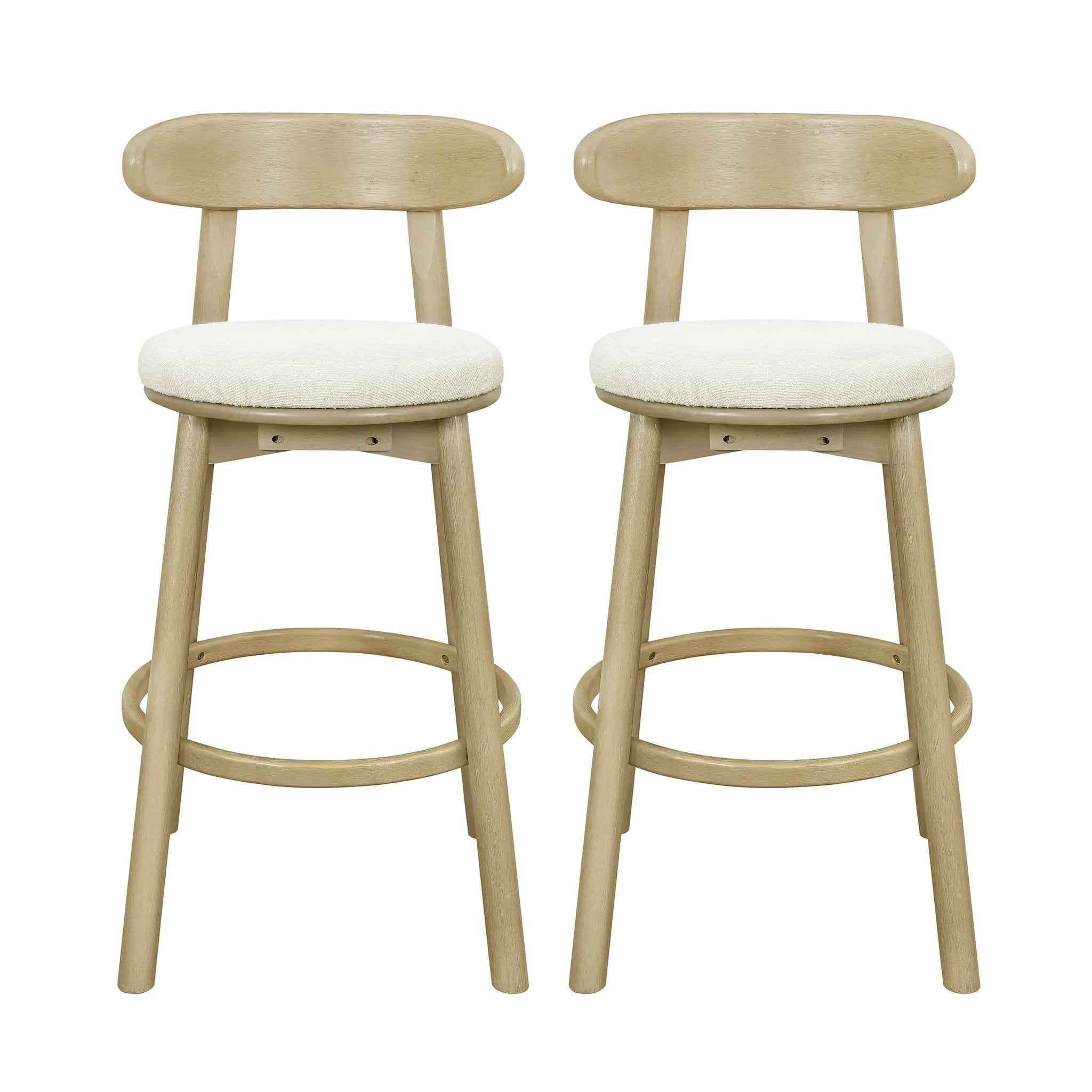 Round Cushion Bar Stools (Natural Ash + Beige) by HouseOfZazla
