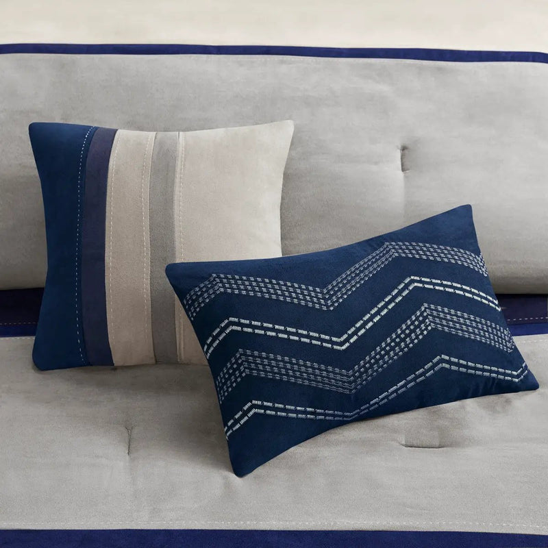 7 Piece Faux Suede Comforter Set Blue King by HouseOfZazla