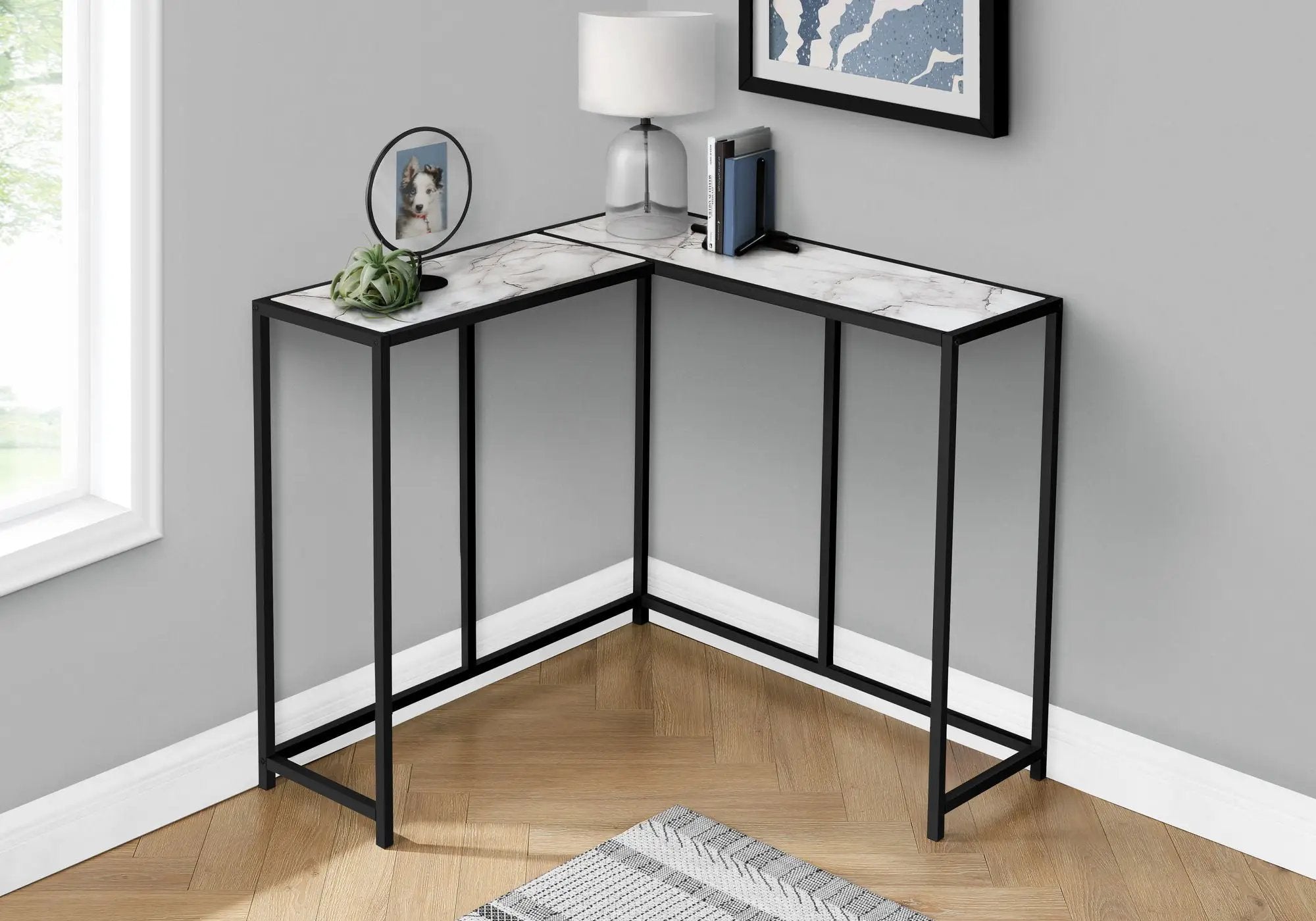 Corner Accent Console Table For Entryway, Unique L-Shaped Design by HouseOfZazla