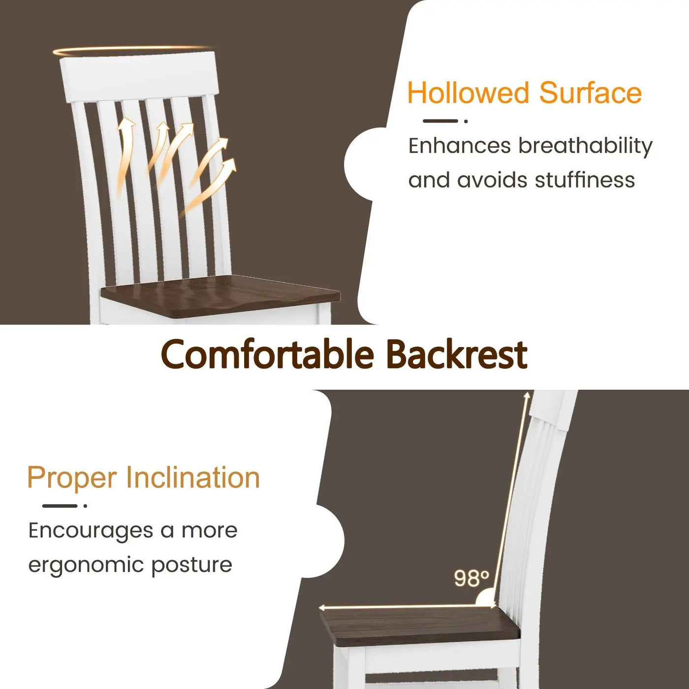Set of 2 Kitchen Armless Dining Chairs with Slatted High Backrests-White by DirectDeals