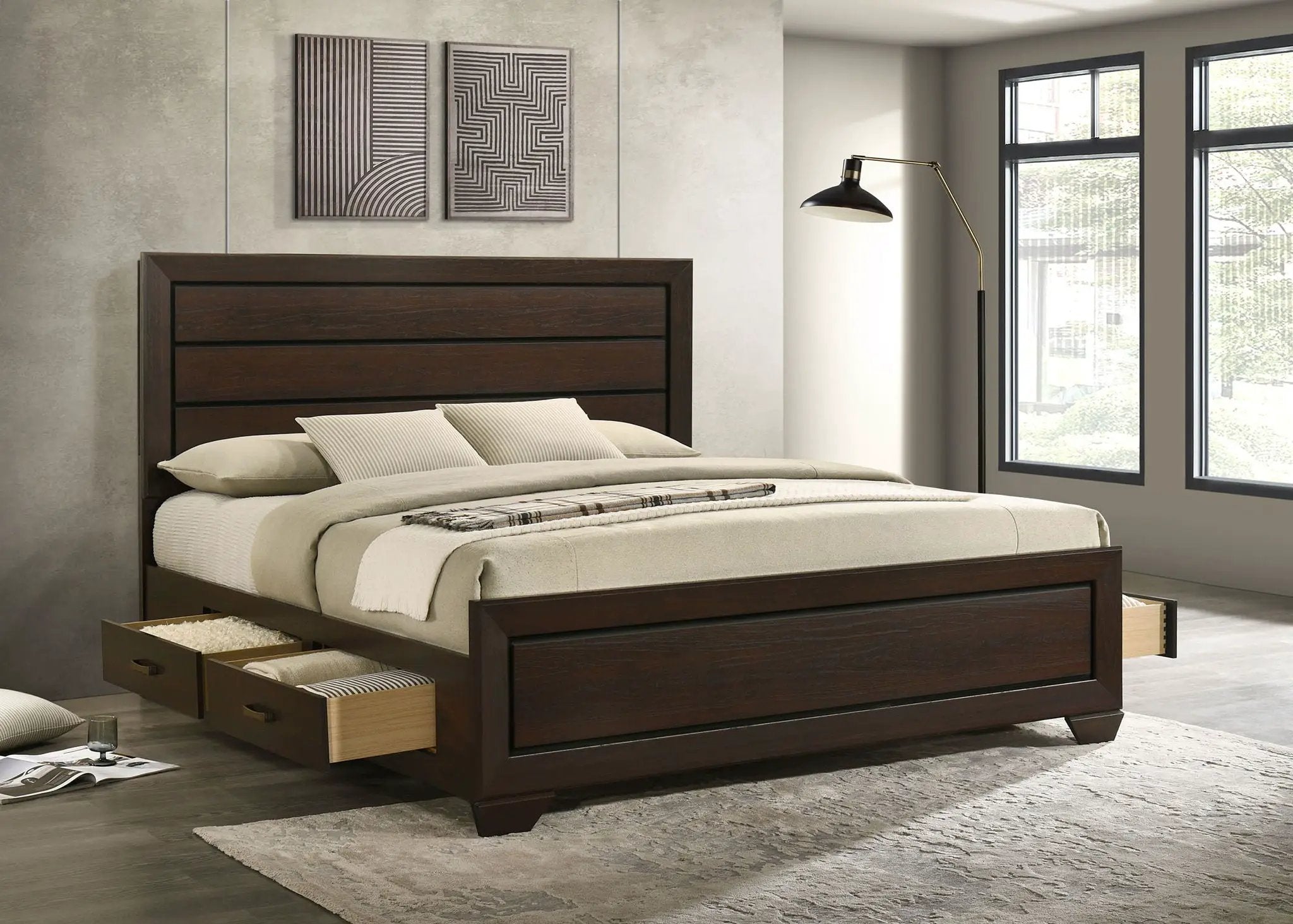 Kauffman Wood Eastern King Storage Panel Bed Dark Cocoa by Unique Piece Furniture