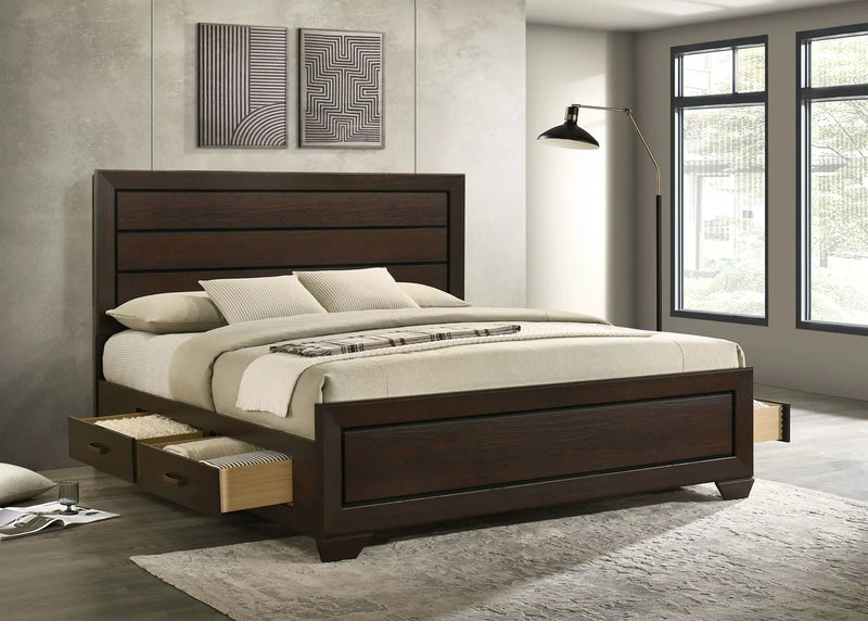 Kauffman Wood Eastern King Storage Panel Bed Dark Cocoa by Unique Piece Furniture