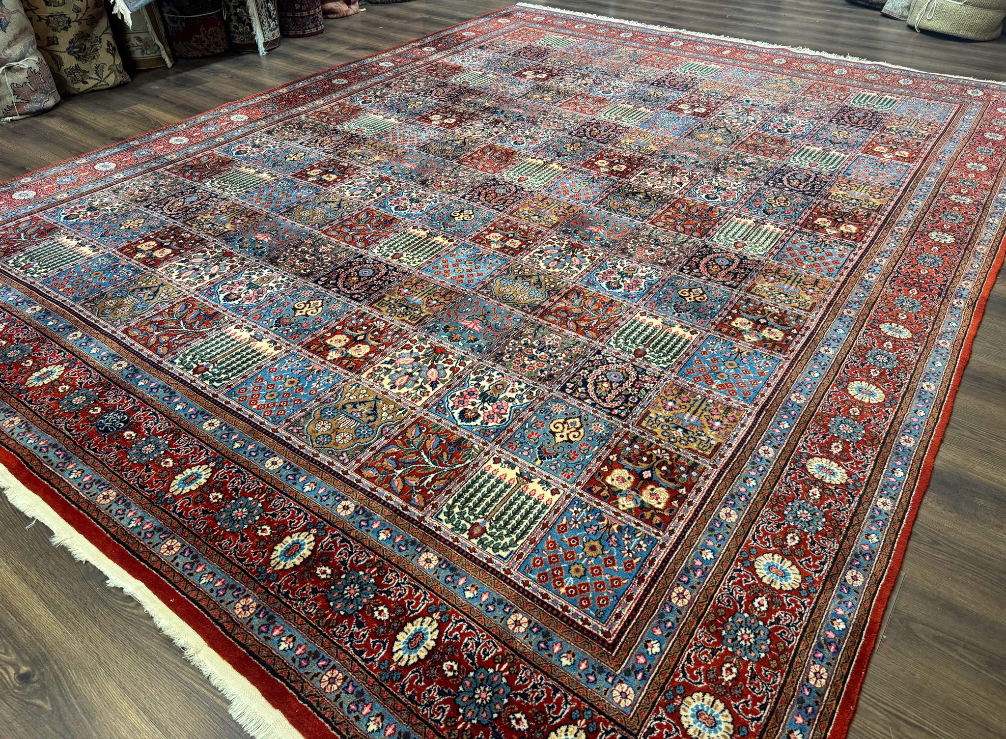 Wonderful Persian Qum Rug 10x13, Panel Design, Fine 260 KPSI, Signed, Red Multicolor by Jewel Rugs