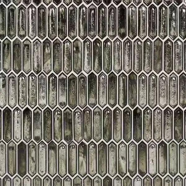 Sealed New Ivy Hill Tile Fargin Platinum Moss Elongated Hexagon 12 in. x 10 in. x 7mm Polished Glass Mosaic Tile (0.82 sq. ft.) by Selzalot