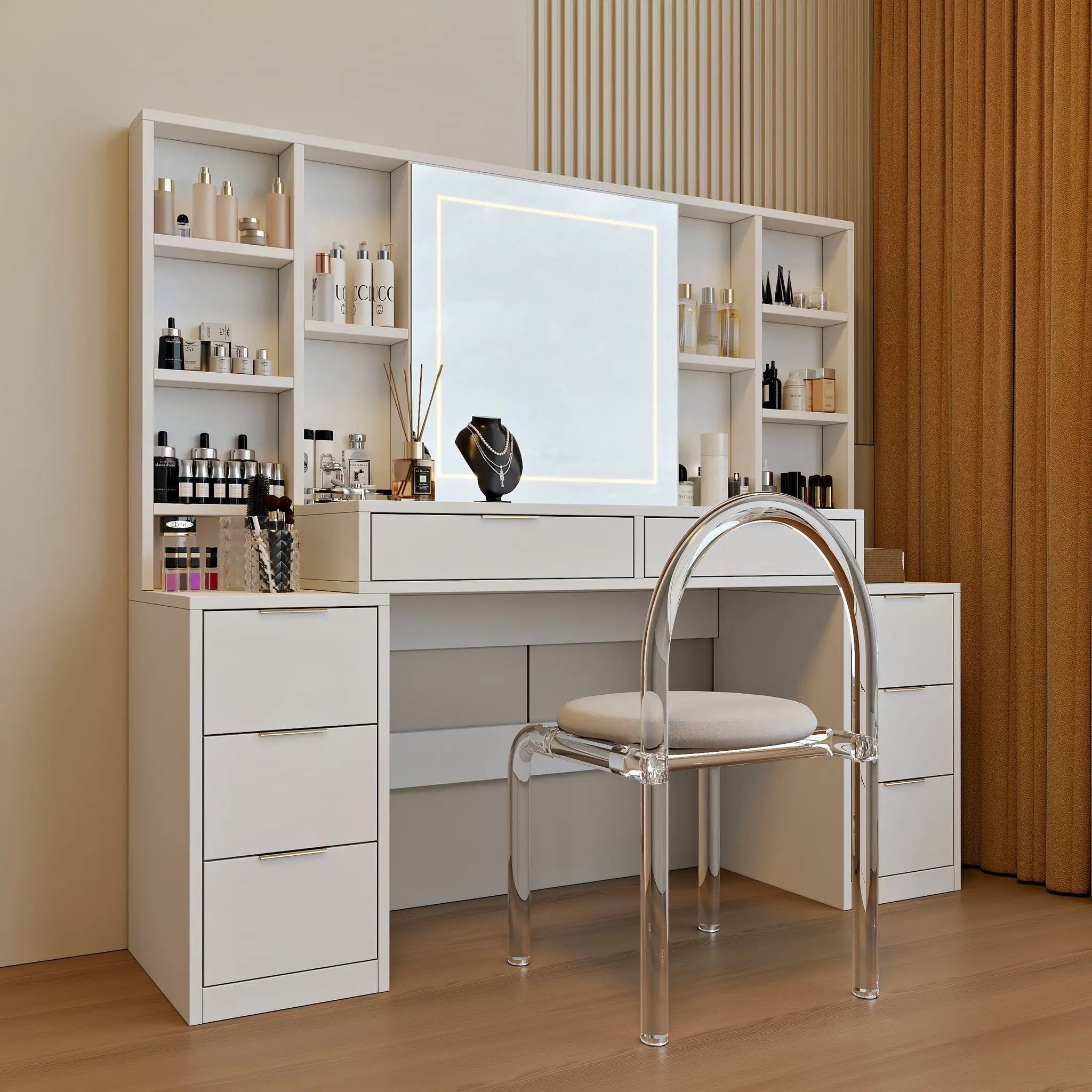 Makeup Vanity Desk with Mirror and Lights by HouseOfZazla