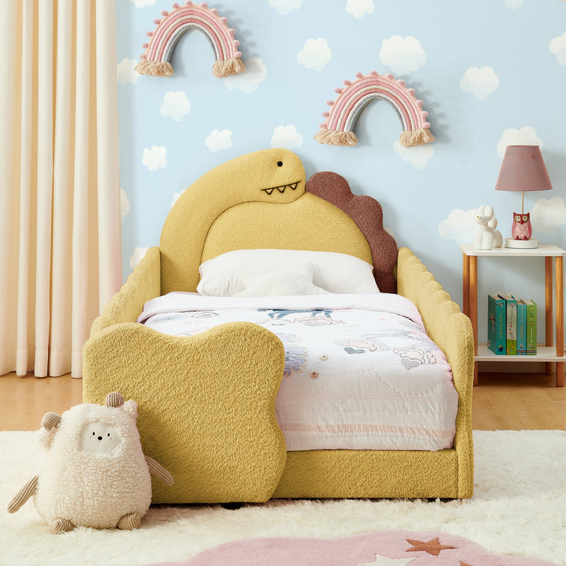 Twin Size Dinosaur-Shaped Kids Bed with Safety Guardrails by HouseOfZazla
