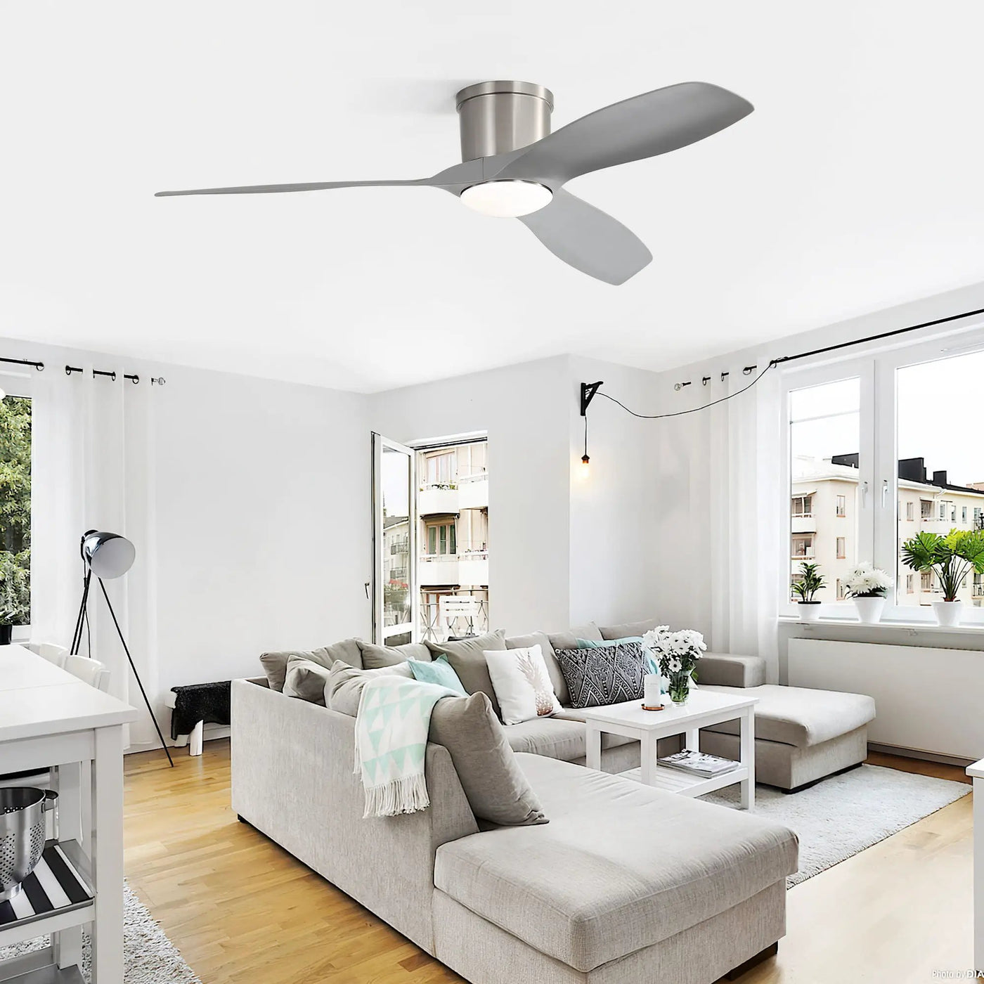 Flush Mount Ceiling Fan With Dimmable LED Light, 3 Blades, Reversible DC Motor by HouseOfZazla