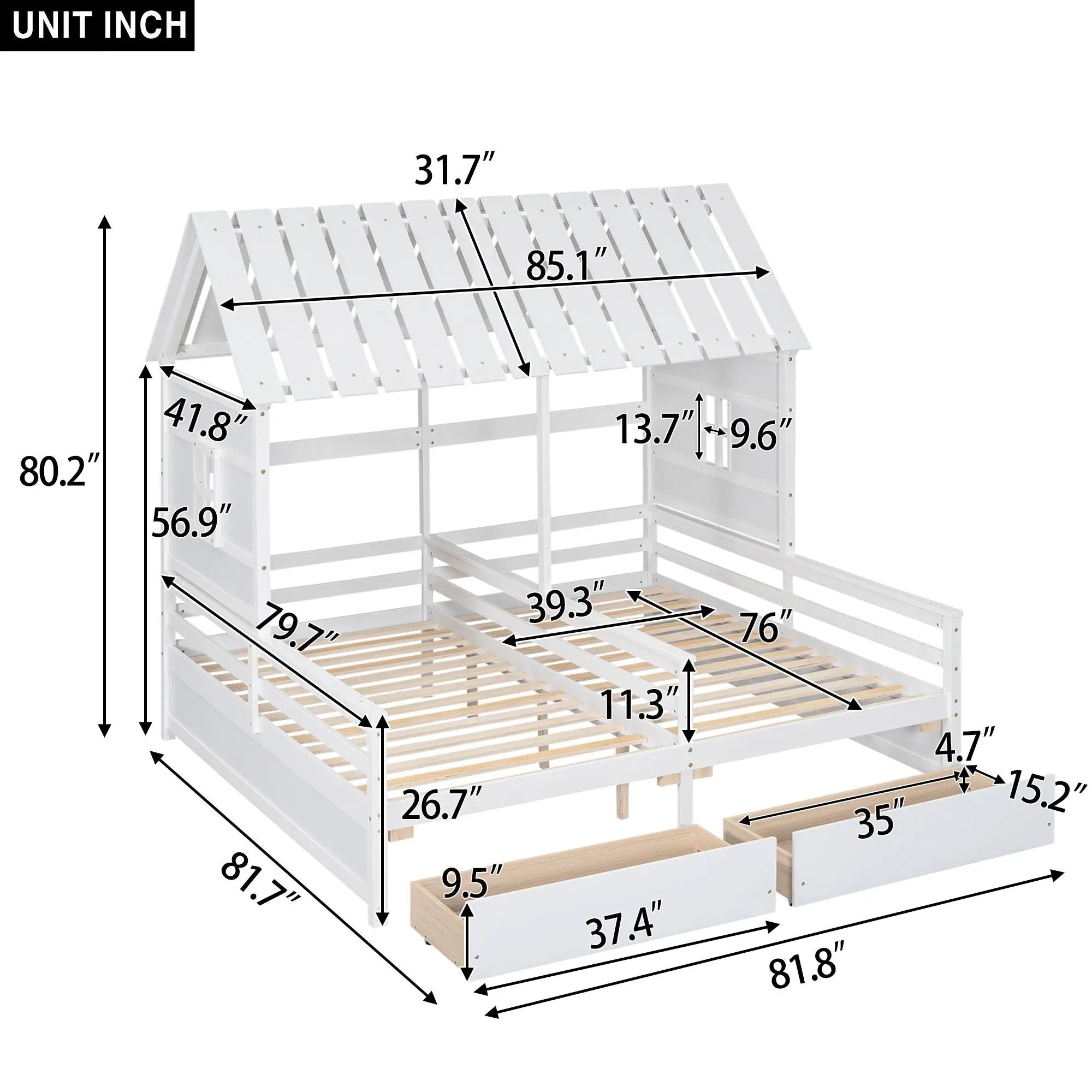 House Platform Beds With 2 Drawers, Side By Side Design by Unique Piece Furniture