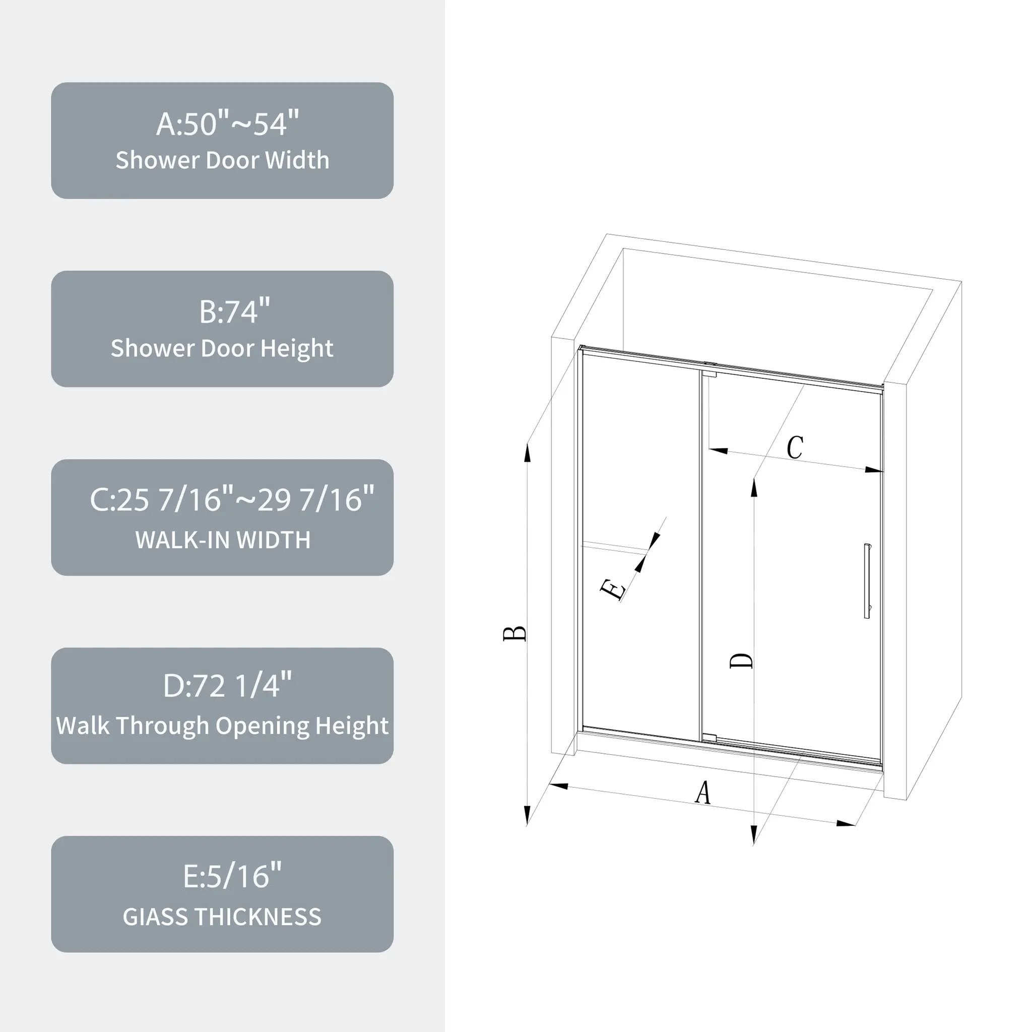 50-54"W x 74"H Pivot Shower Door with 5/16" Tempered Glass - Brushed Nickel Finish by HouseOfZazla