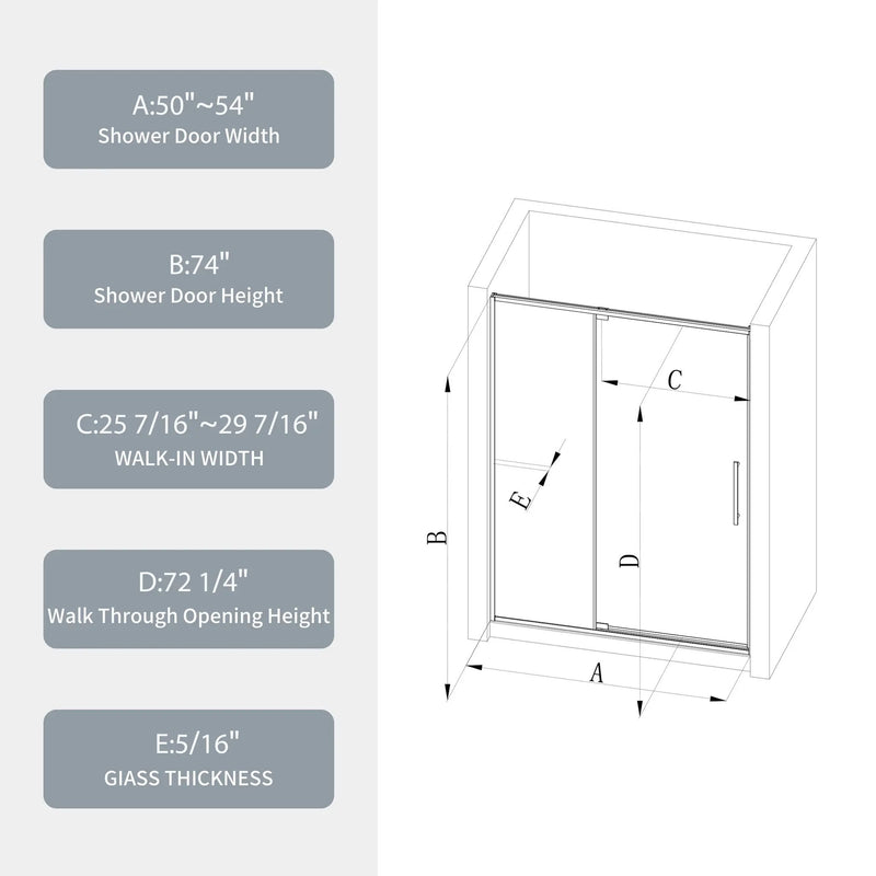 50-54"W x 74"H Pivot Shower Door with Matte Tempered Glass Finish by HouseOfZazla