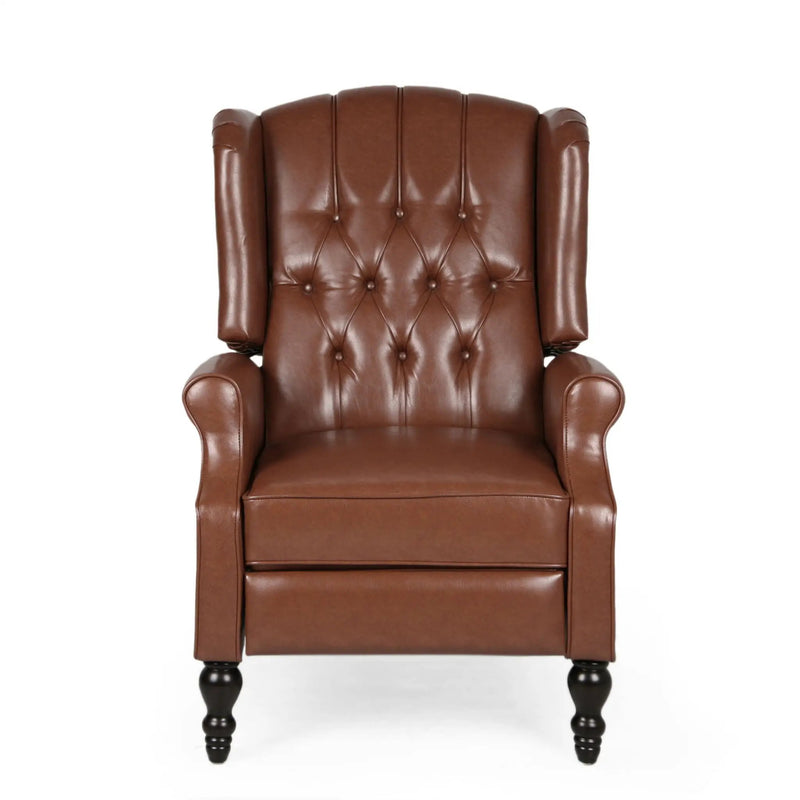Upholstered Wingback Recliner With Nailhead Trim And Rolled Recessed Arms - Light Brown by Unique Piece Furniture