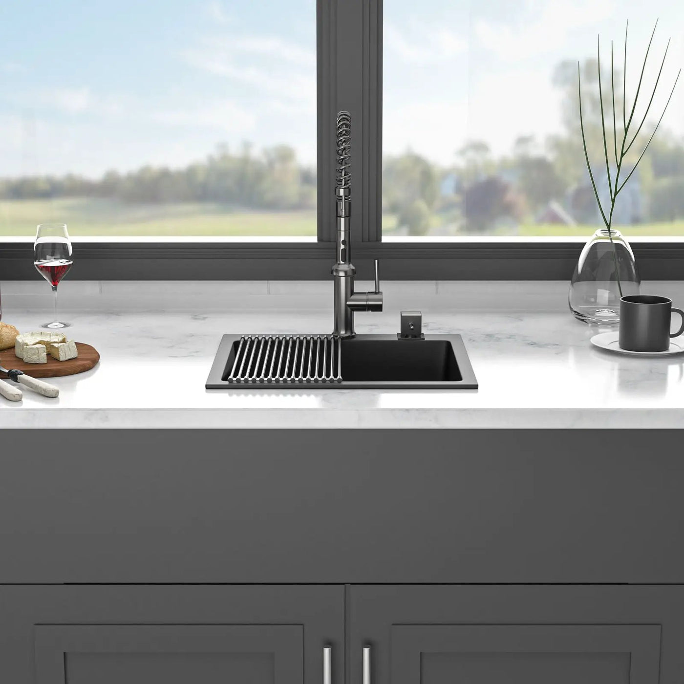Quartz Kitchen Sink, Granite Composite, Drop In Sink With Durable Design by HouseOfZazla