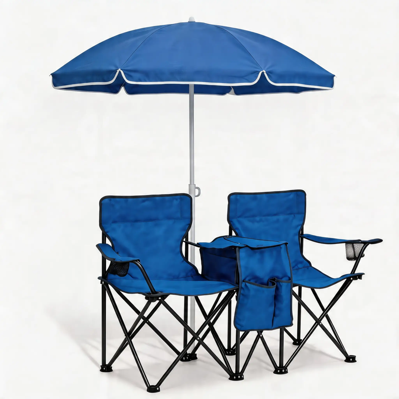 Portable Double Folding Beach Chair Set with Umbrella by HouseOfZazla
