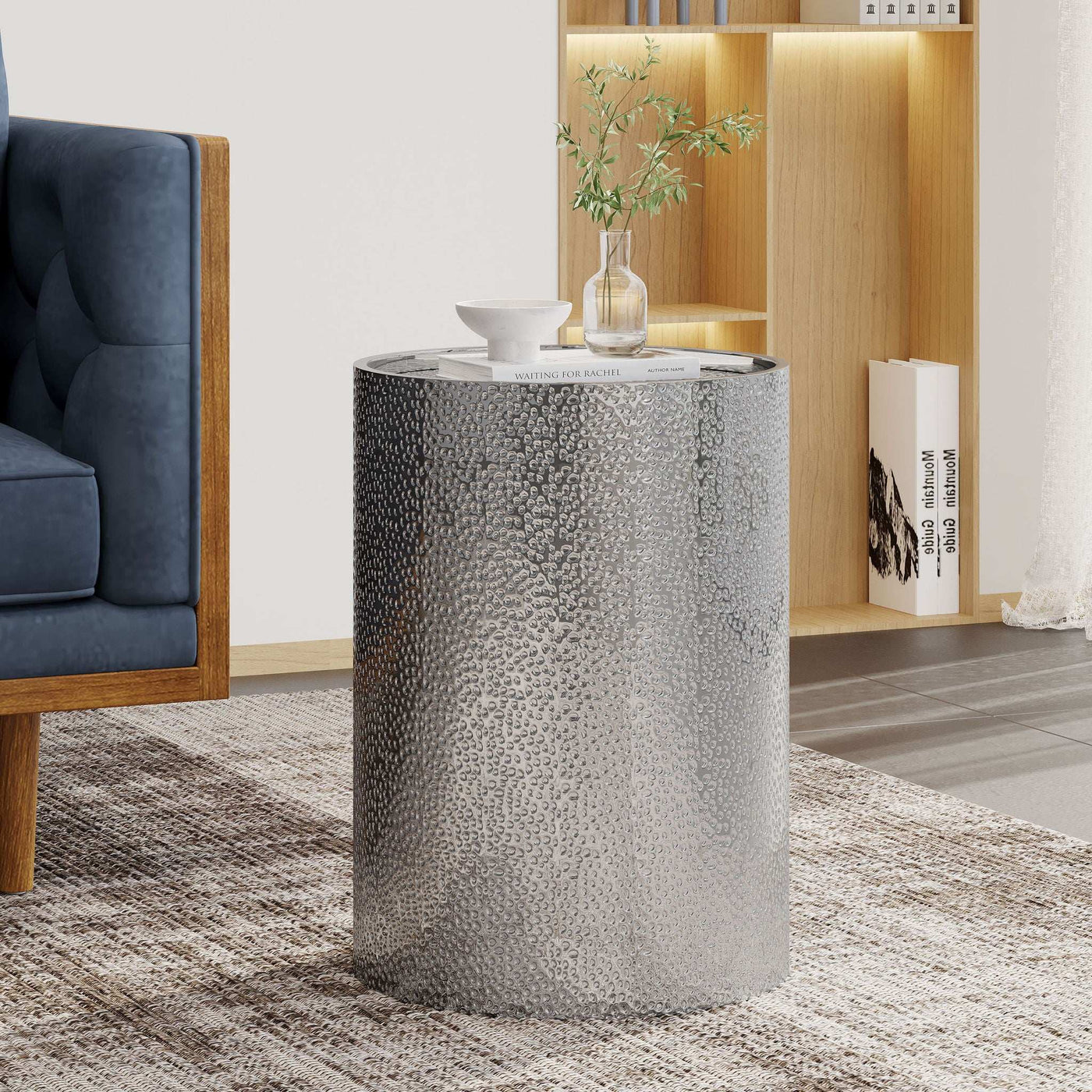 Modern Round Accent Table With Hammered Surface by HouseOfZazla