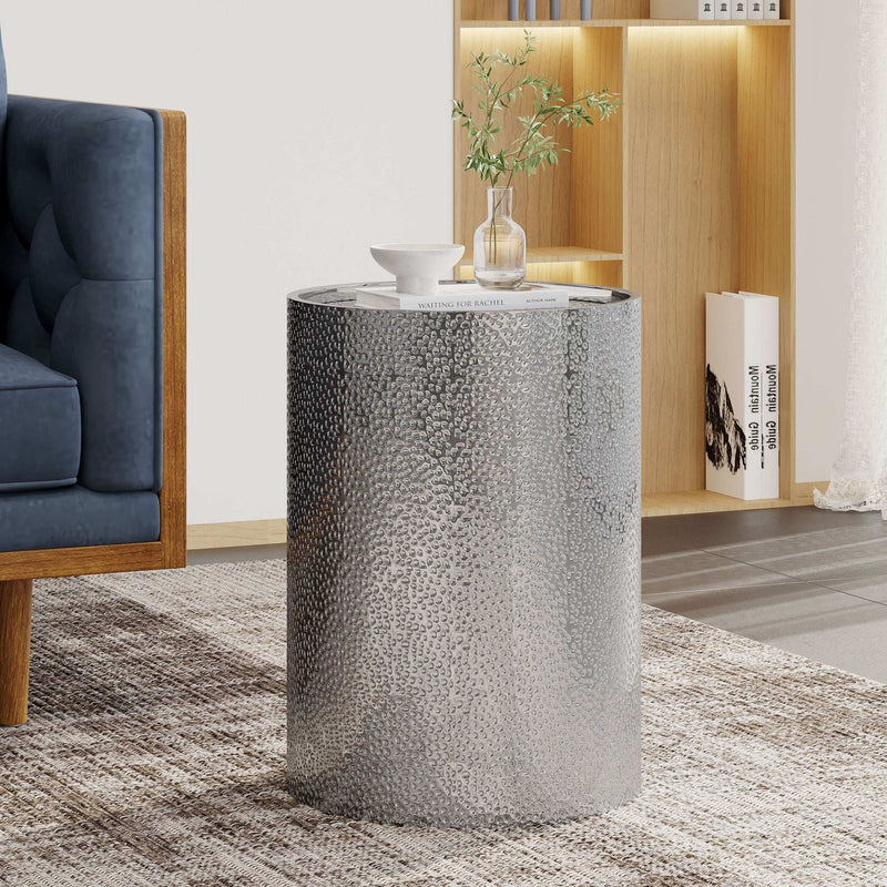 Modern Round Accent Table With Hammered Surface by HouseOfZazla