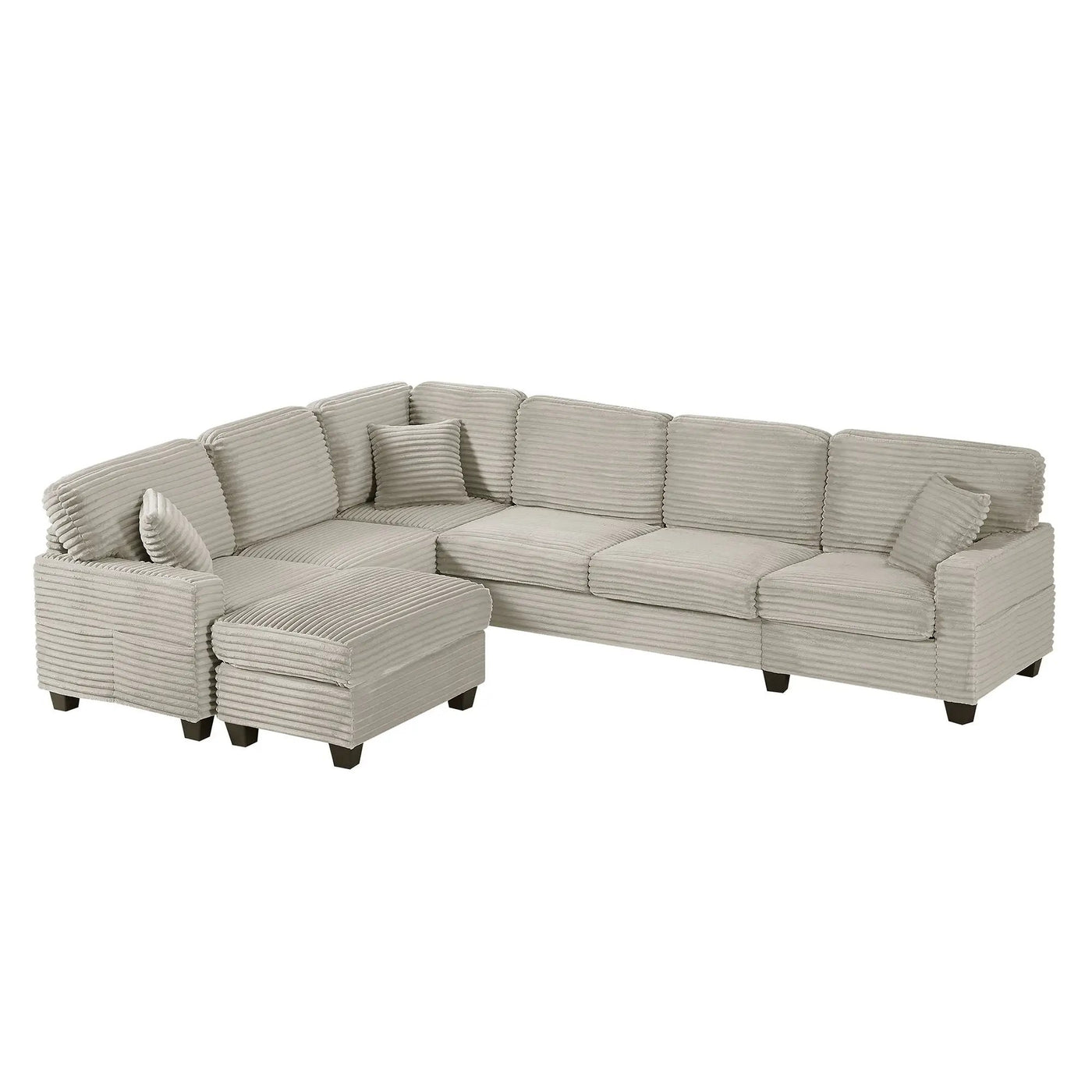 Upholstered U-Shaped Sectional Sofa With Movable Ottoman And Side Storage Pockets by HouseOfZazla