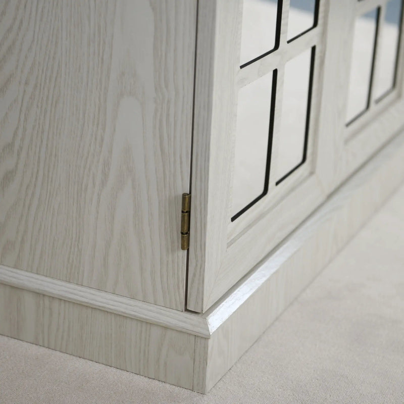 Sideboard Cabinet With Mirrored Doors, Adjustable Shelf, Metal Handles