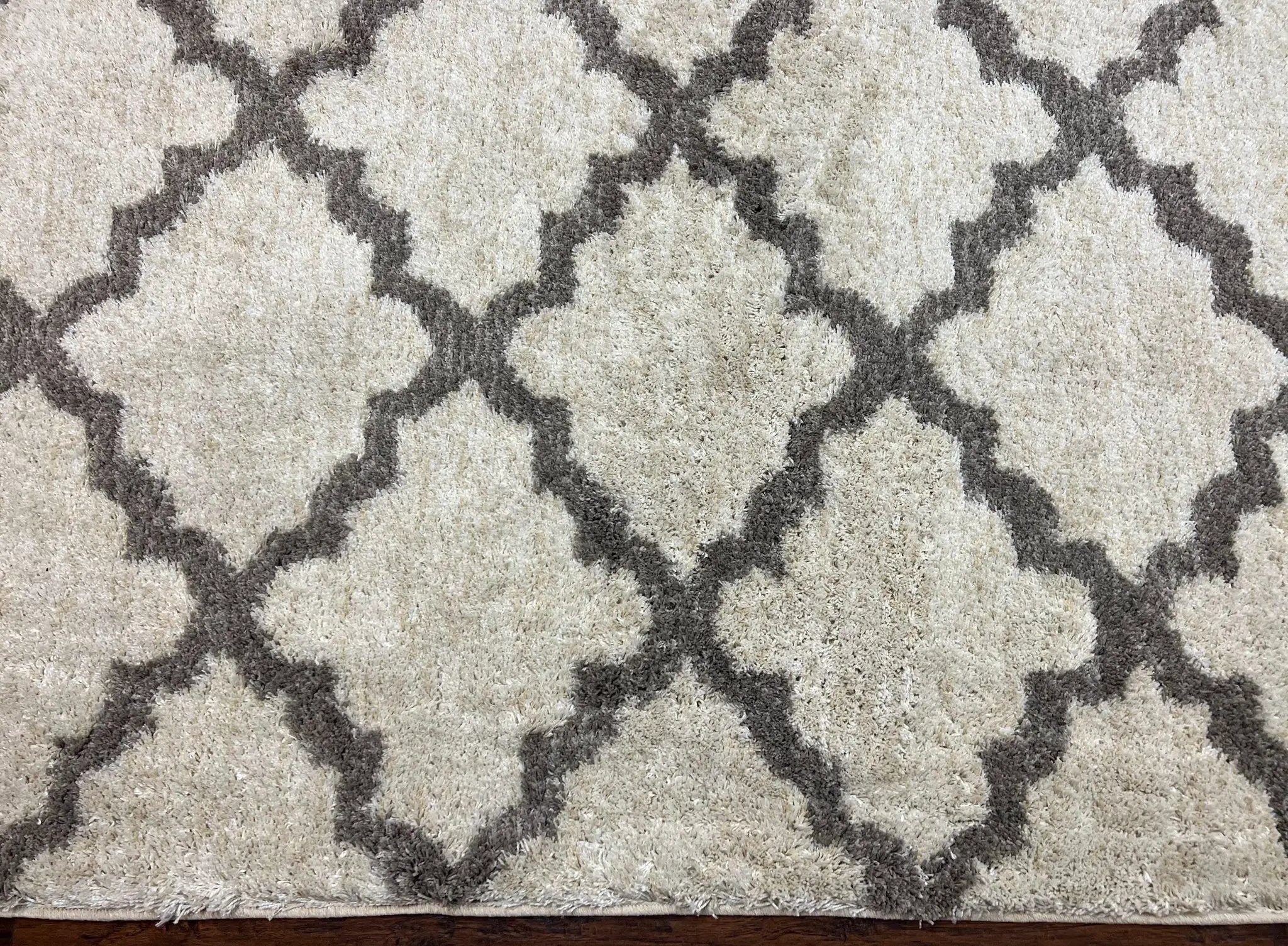 Modern Shag Rug, Ivory and Gray, Diamond Panel Design, Room Sized Area Rug by Jewel Rugs