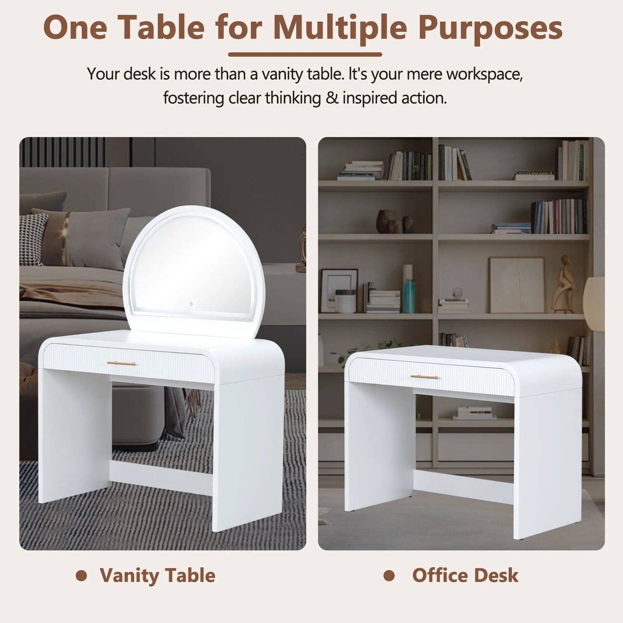 Makeup Vanity Table With Mirror Touch Screen Lighted Mirror, Dressing Table With Drawer For Bedroom - White by HouseOfZazla