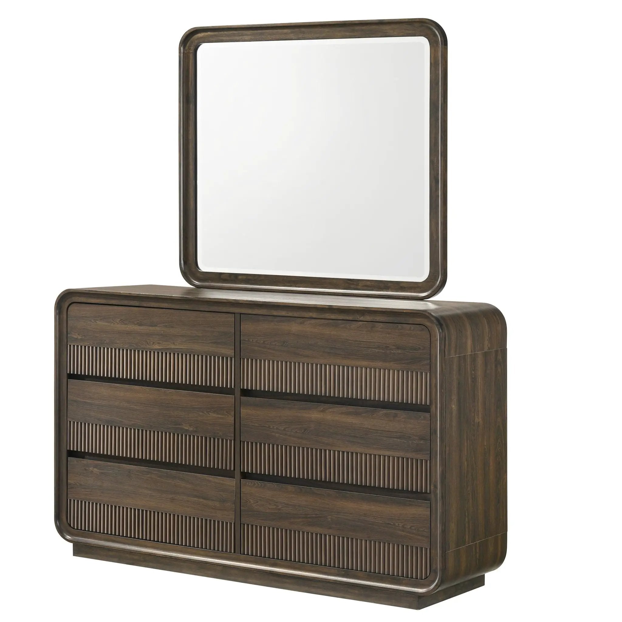 Flair Rounded Edges 1 Piece Dresser, 6 Drawer Storage Bedroom Furniture - Brown by HouseOfZazla