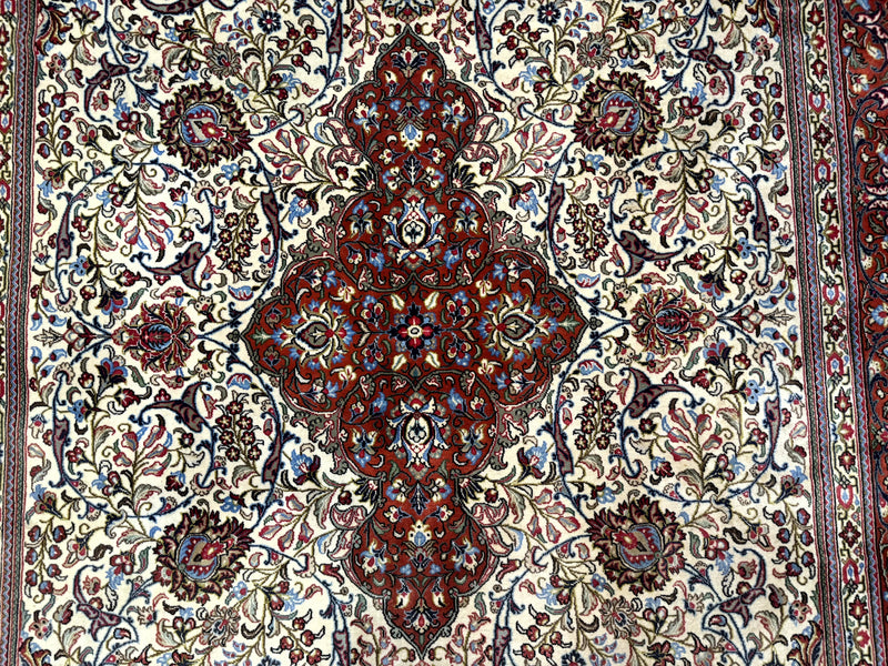 Persian Qum Rug 7x11, Beige and Red, Highly Detailed Floral Pattern, Fine 260 KPSI by Jewel Rugs