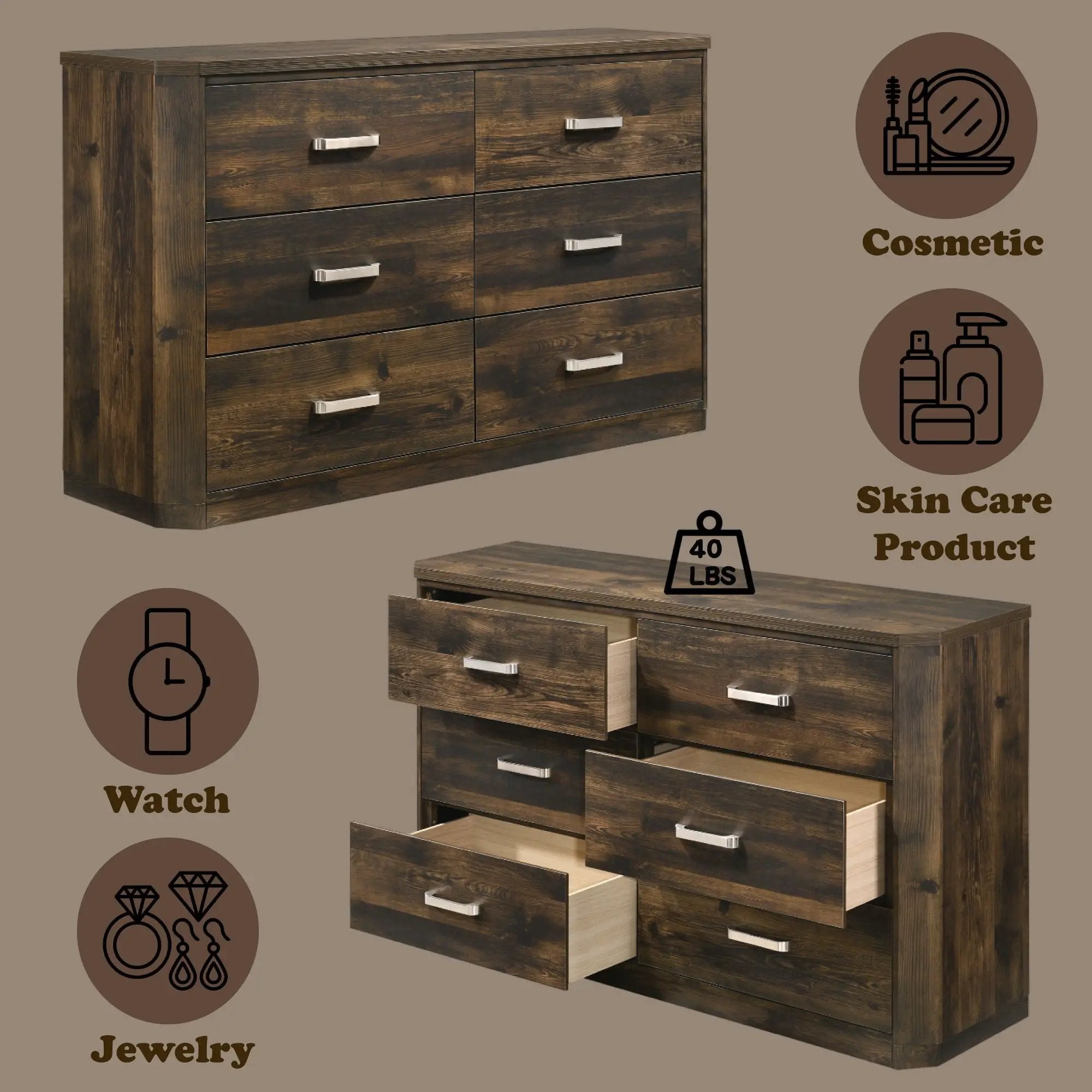 Elettra - Rustic Dresser - Walnut by Unique Piece Furniture